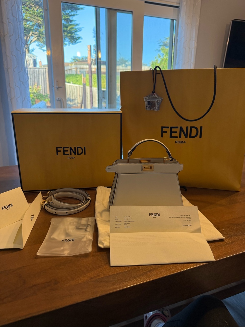 Fendi Petite Napa Peekaboo Top Handle Bag in Blanc